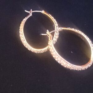 Gold Rhinestone Hoop Earrings
